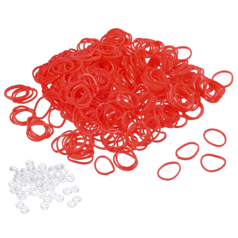 Rubber Band Red Stretchable Rubber Elastic Band 0.55inch Dia with S-Clips for Home Office, Pack of 600