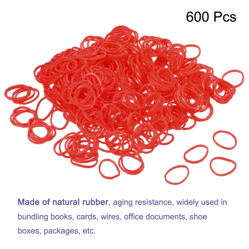 Rubber Band Red Stretchable Rubber Elastic Band 0.55inch Dia with S-Clips for Home Office, Pack of 600