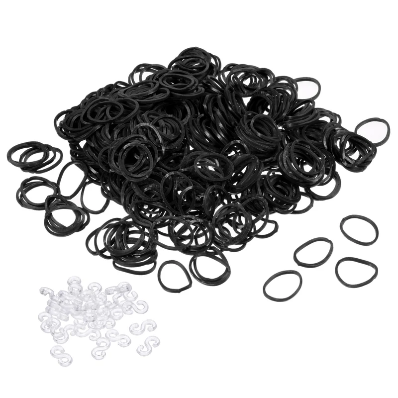 Rubber Band Black Stretchable Rubber Elastic Band 0.5inch Dia with S-Clips for Home Office, Pack of 1200