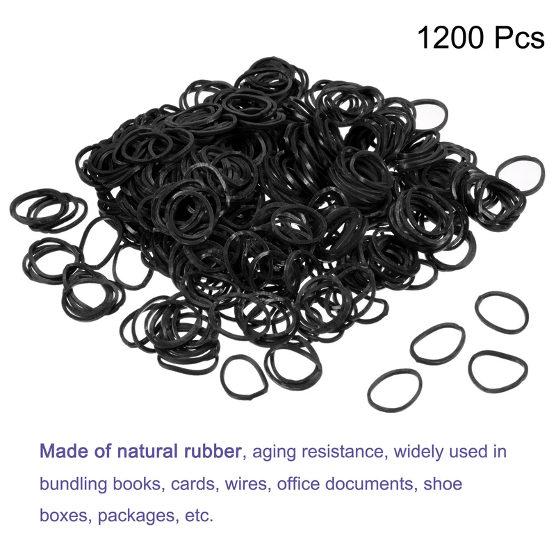 Rubber Band Black Stretchable Rubber Elastic Band 0.5inch Dia with S-Clips for Home Office, Pack of 1200
