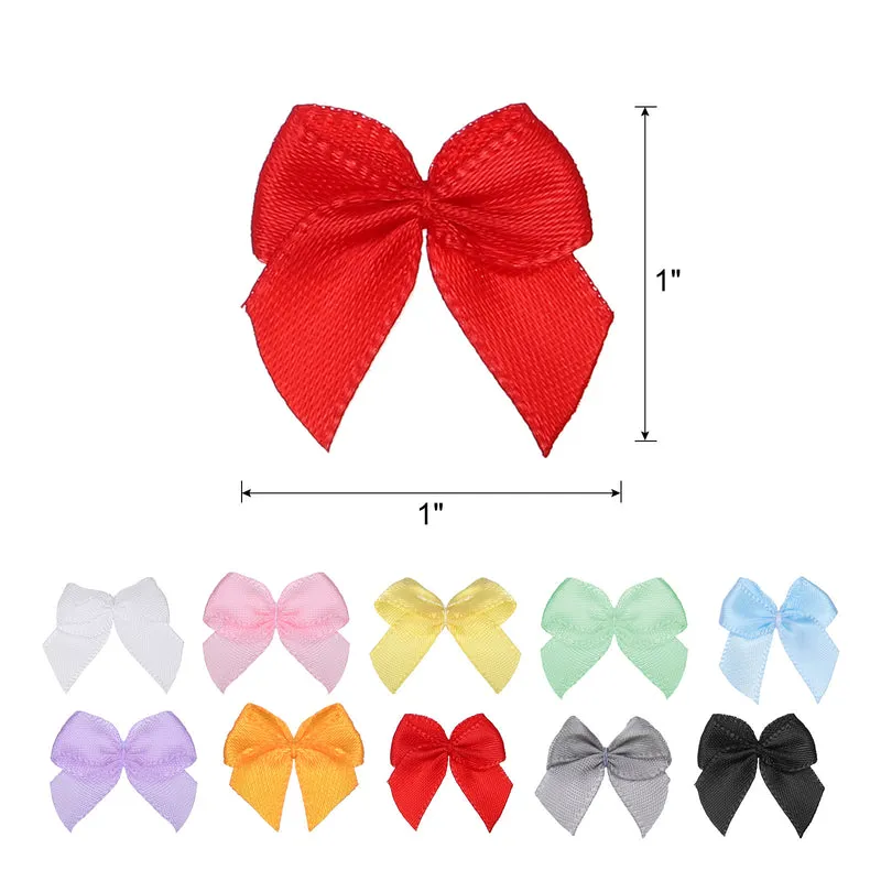 100Pcs Mini Ribbon Bows 1" Mini Fabric Satin Ribbon Flower Bows Multicolor