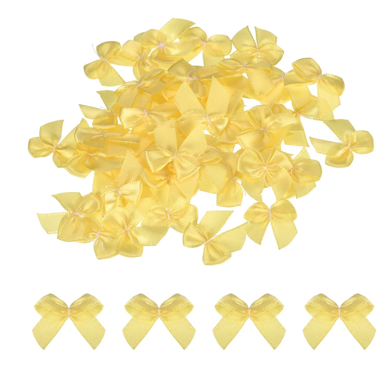 100Pack Mini Ribbon Bows 1" Mini Fabric Satin Ribbon Flower Bows Yellow