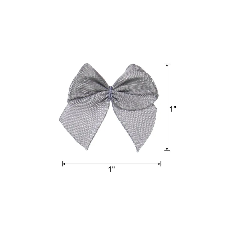 100Pcs Mini Ribbon Bow 1" Mini Fabric Satin Ribbon Flower Bows Grey