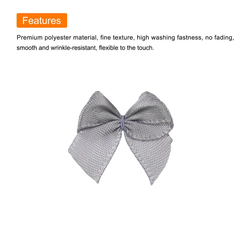 100Pcs Mini Ribbon Bow 1" Mini Fabric Satin Ribbon Flower Bows Grey