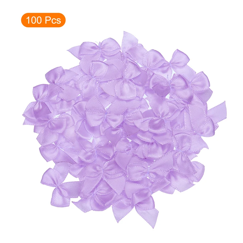 100Pcs Mini Ribbon Bows 1" Mini Fabric Satin Ribbon Flower Bows Purple