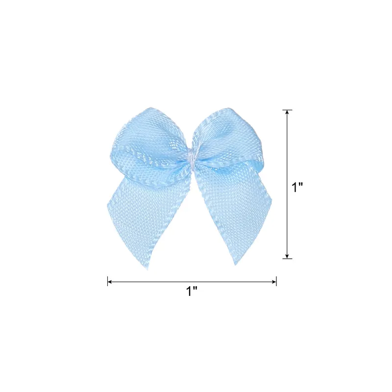 100Pcs Mini Ribbon Bows 1" Mini Fabric Satin Ribbon Flower Bows Blue