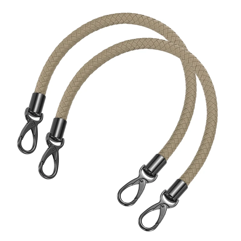 2Pcs 50cm Short Leather PU Braided Purse Replacement Handle - Grey Brown, Black
