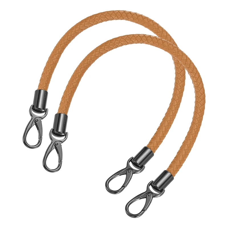 2Pcs 50cm Short Leather PU Braided Purse Replacement Handle-Yellow Brown, Black