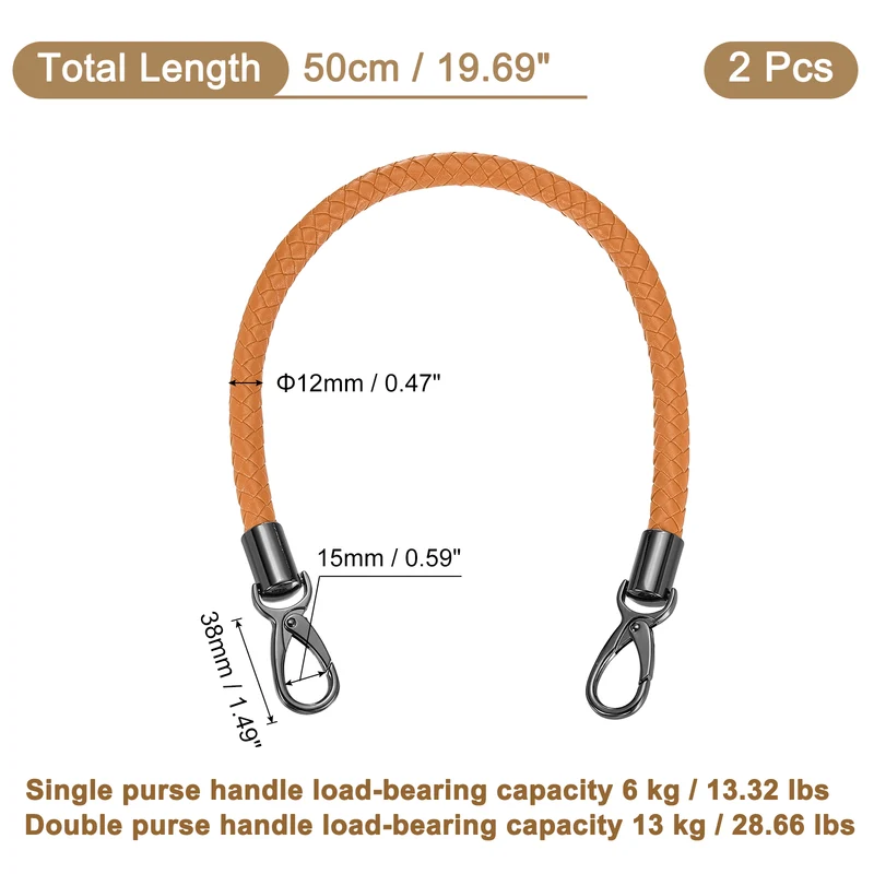 2Pcs 50cm Short Leather PU Braided Purse Replacement Handle-Yellow Brown, Black