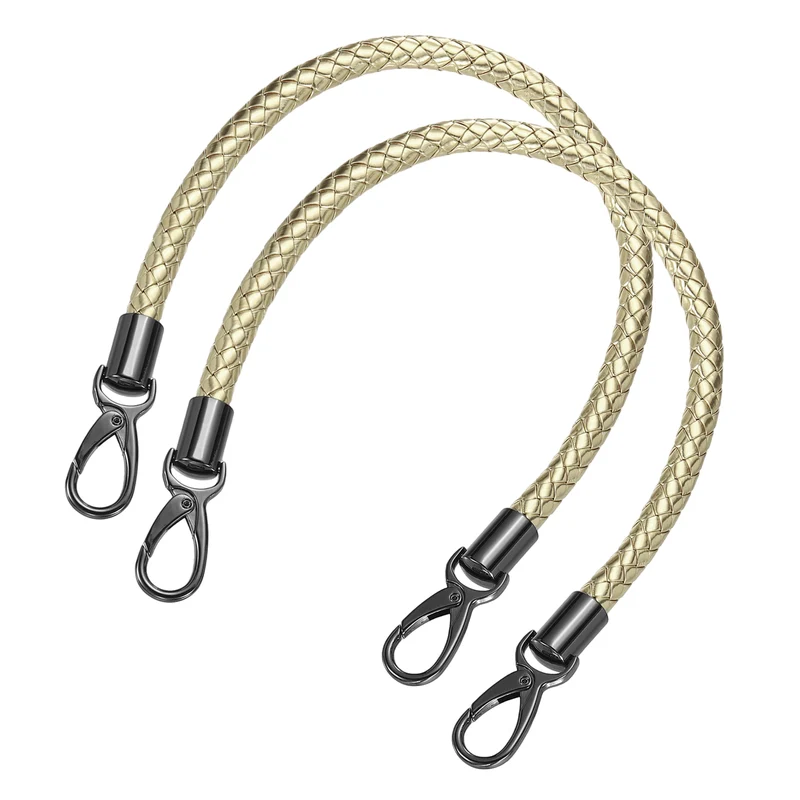 2Pcs 50cm Short Leather PU Braided Purse Replacement Handle - Light Gold, Black