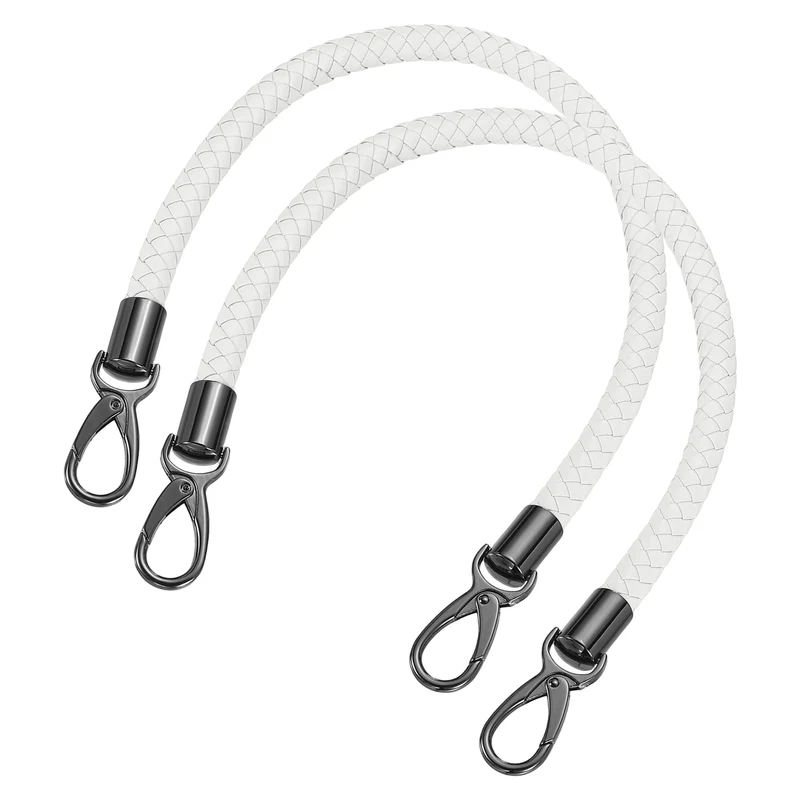 2Pcs 50cm Short Leather PU Braided Purse Replacement Handle - White, Black