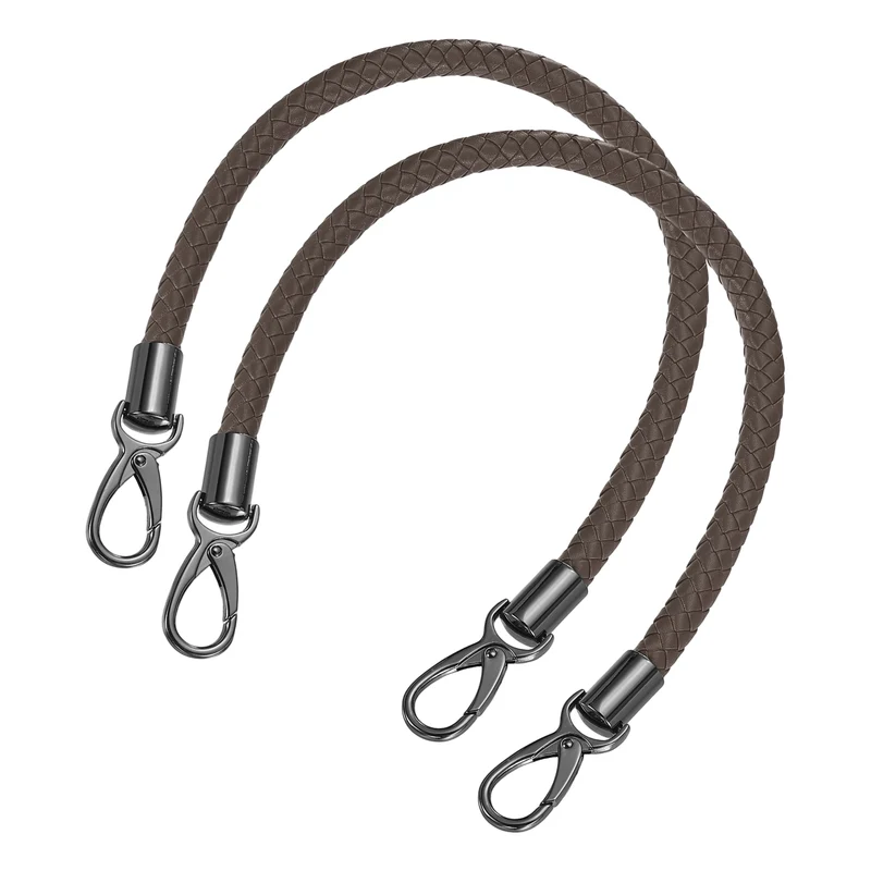 2Pcs 50cm Short Leather PU Braided Purse Replacement Handle - Dark Coffee, Black