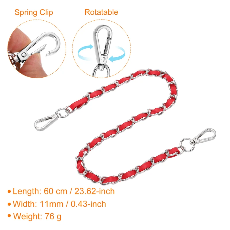 24" Purse Strap with Buckle for Shoulder and Cross Body(Red+Silver)