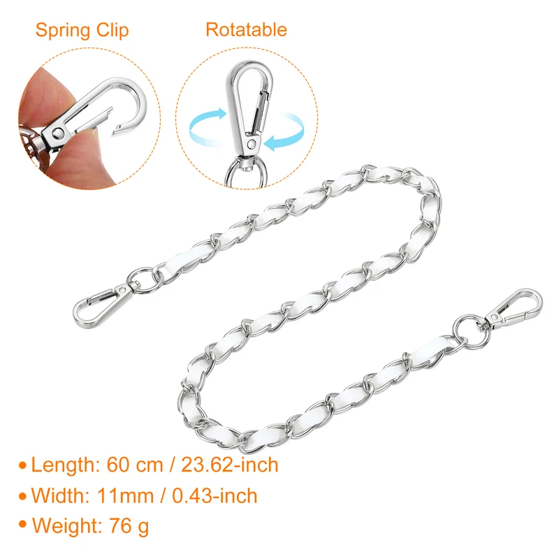 24" Purse Strap with Buckle for Shoulder and Cross Body(White+Silver)