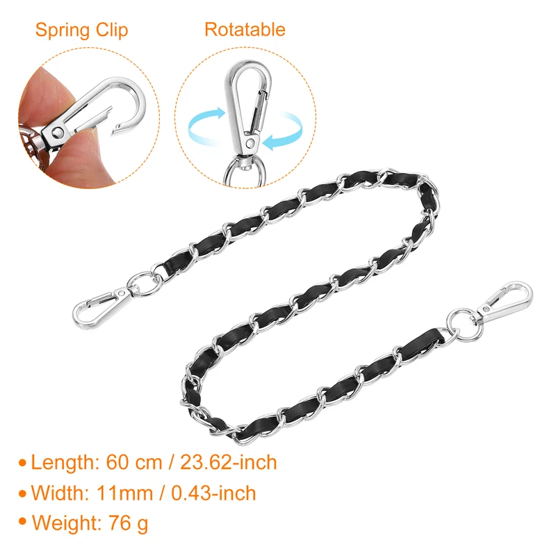 24" Purse Strap with Buckle for Shoulder and Cross Body(Black+Silver)