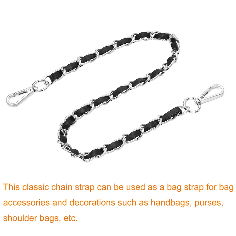 24" Purse Strap with Buckle for Shoulder and Cross Body(Black+Silver)