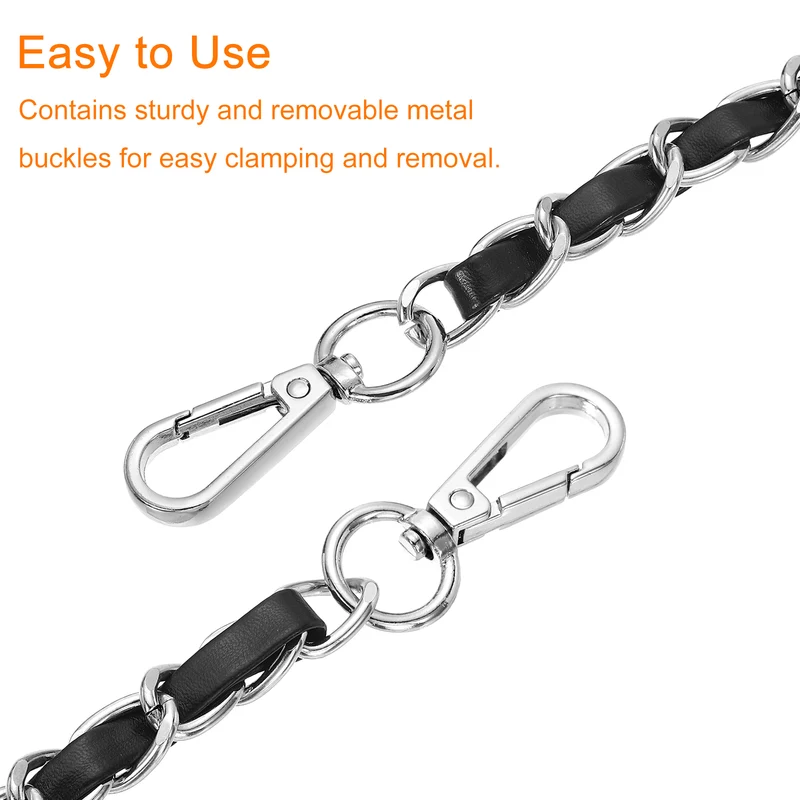 24" Purse Strap with Buckle for Shoulder and Cross Body(Black+Silver)
