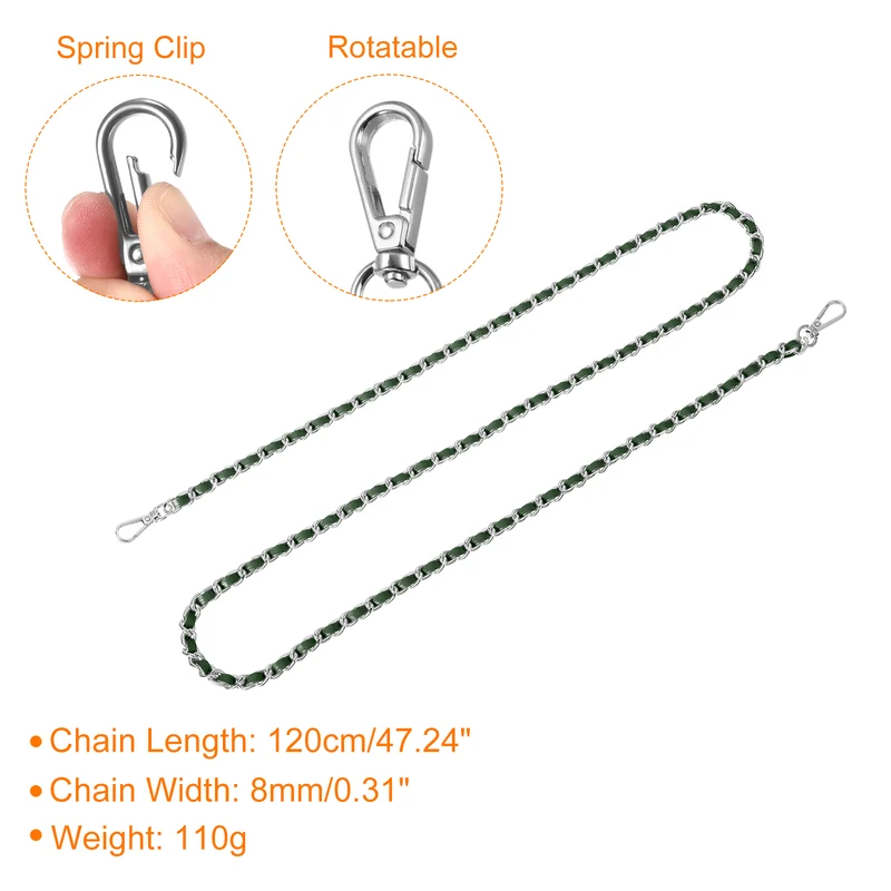 Purse Strap, 47" Leather for Shoulder and Cross Body Strap (Green, Silver)