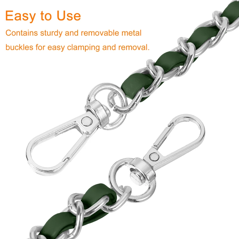 Purse Strap, 47" Leather for Shoulder and Cross Body Strap (Green, Silver)