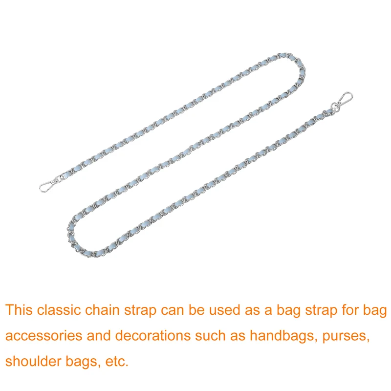 Purse Strap, 47" Leather for Shoulder and Cross Body Strap (Sky Blue, Silver)