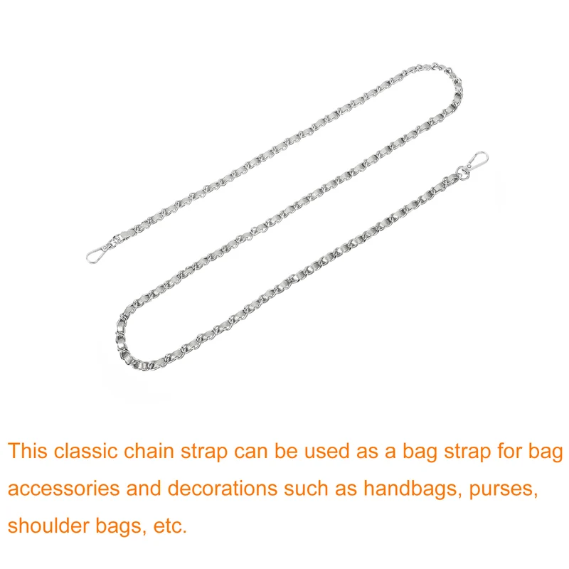 Purse Strap, 47" Leather for Shoulder and Cross Body Strap (Silver, Silver)