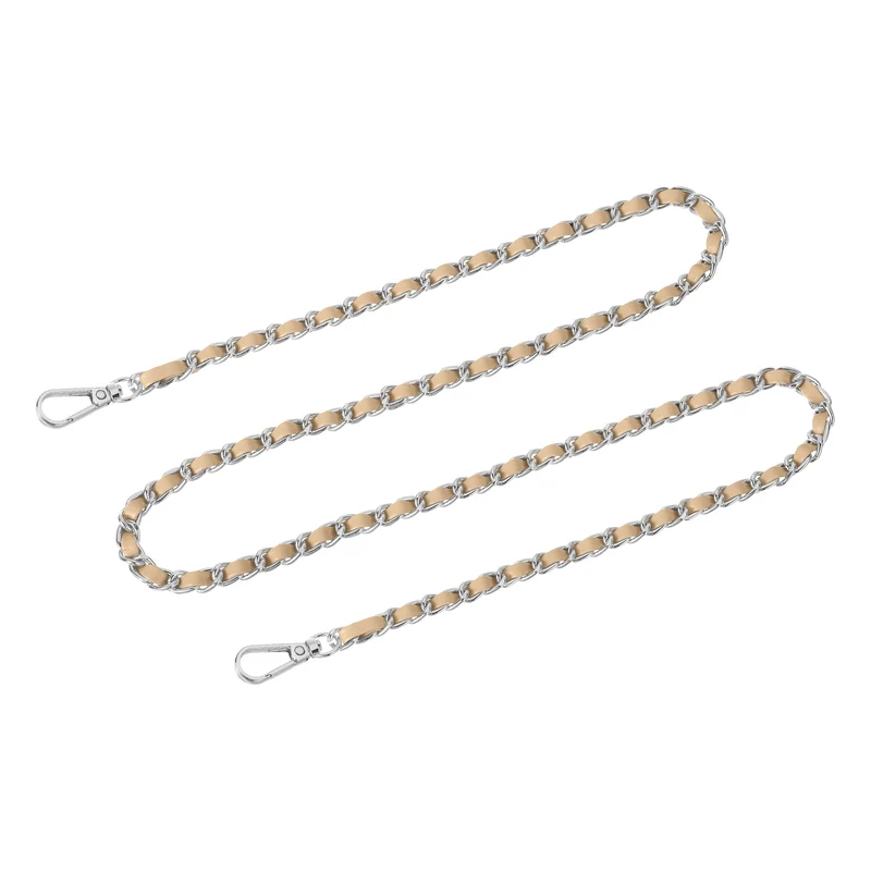 Purse Strap, 47" Leather for Shoulder and Cross Body Strap (Khaki, Silver)
