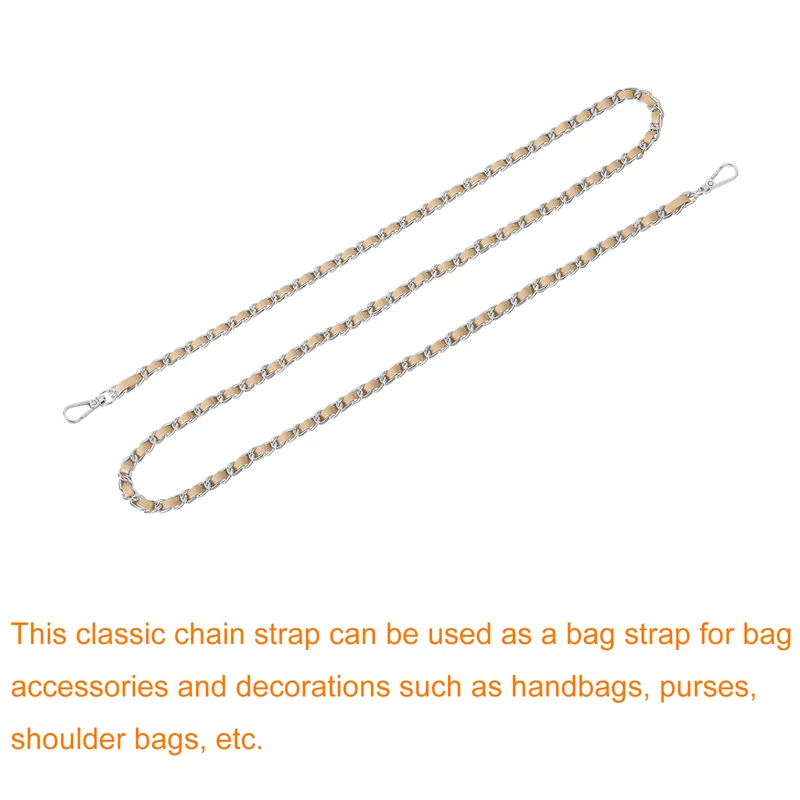 Purse Strap, 47" Leather for Shoulder and Cross Body Strap (Khaki, Silver)