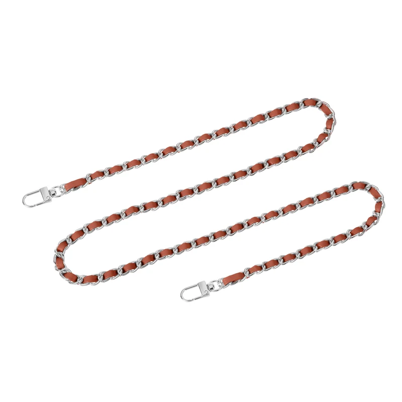 39" Purse Chain Strap with Buckles for Shoulder and Cross Body (Brown + Silver)