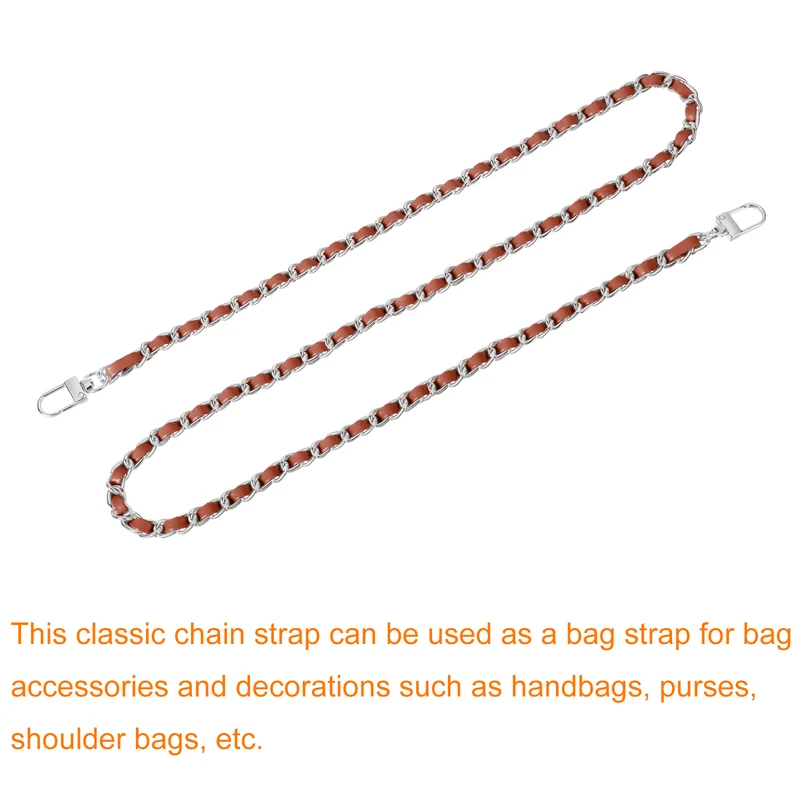 39" Purse Chain Strap with Buckles for Shoulder and Cross Body (Brown + Silver)
