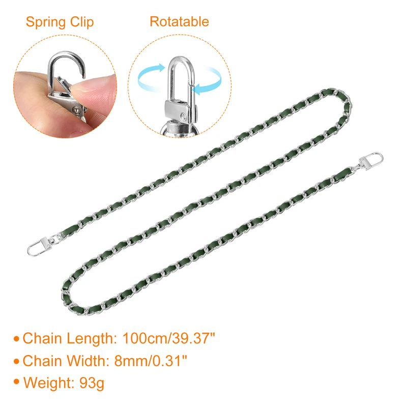 39" Purse Chain Strap with Buckles for Shoulder and Cross Body (Green + Silver)