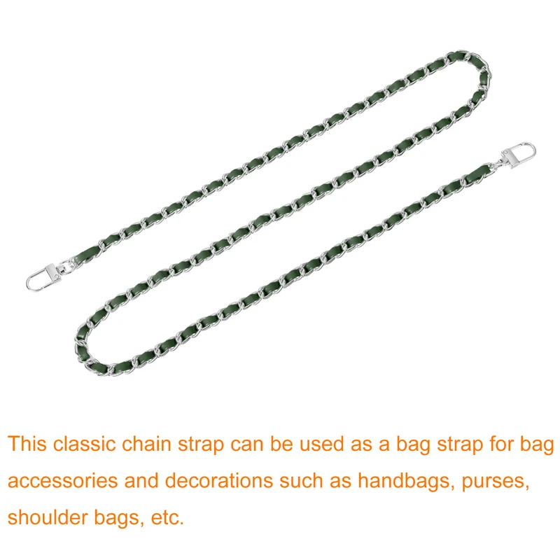 39" Purse Chain Strap with Buckles for Shoulder and Cross Body (Green + Silver)