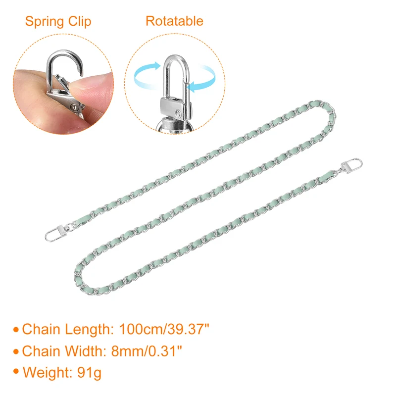39" Purse Chain Strap with Buckles for Shoulder, Cross Body(Light Green, Silver)