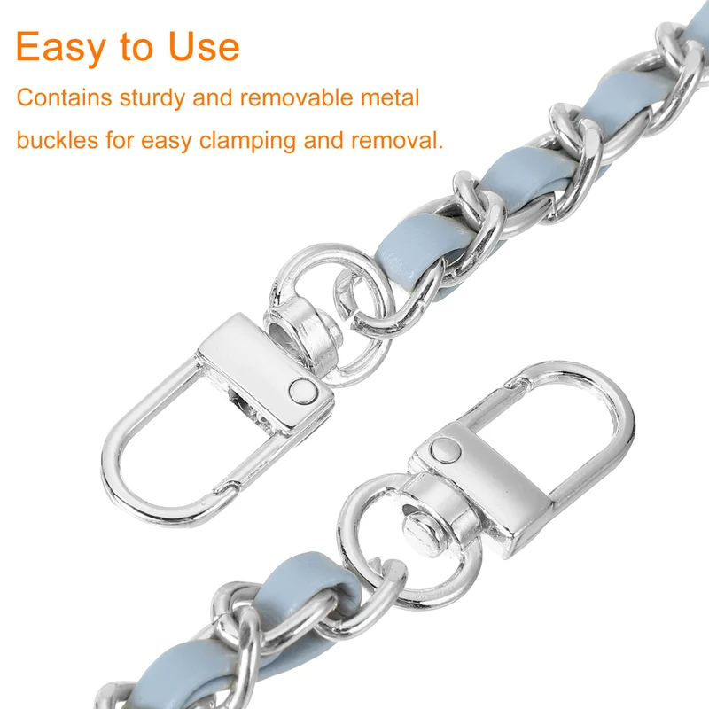 39" Purse Chain Strap with Buckles for Shoulder, Cross Body (Sky Blue + Silver)