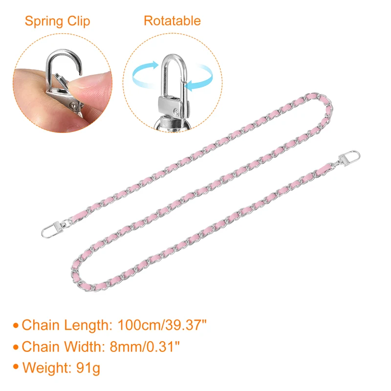 39" Purse Chain Strap with Buckles for Shoulder and Cross Body Pink Silver