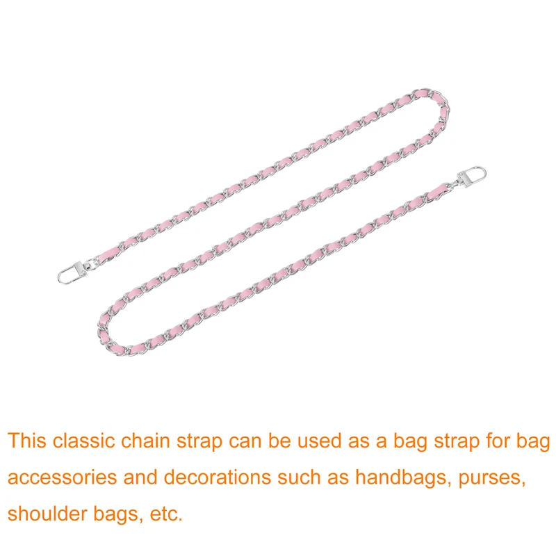 39" Purse Chain Strap with Buckles for Shoulder and Cross Body Pink Silver