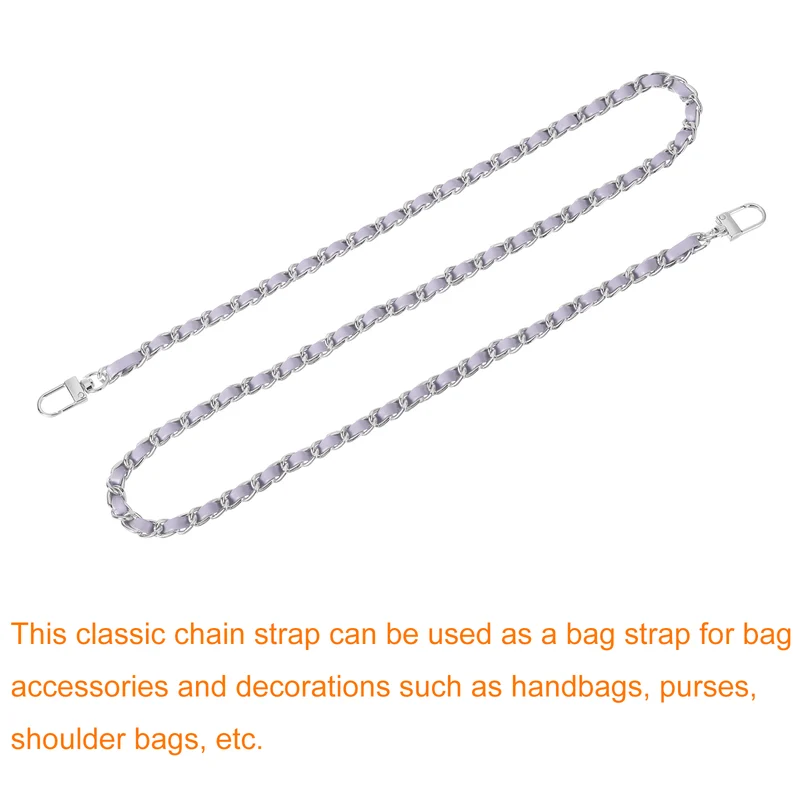39" Purse Chain Strap with Buckles for Shoulder and Cross Body (Purple + Silver)