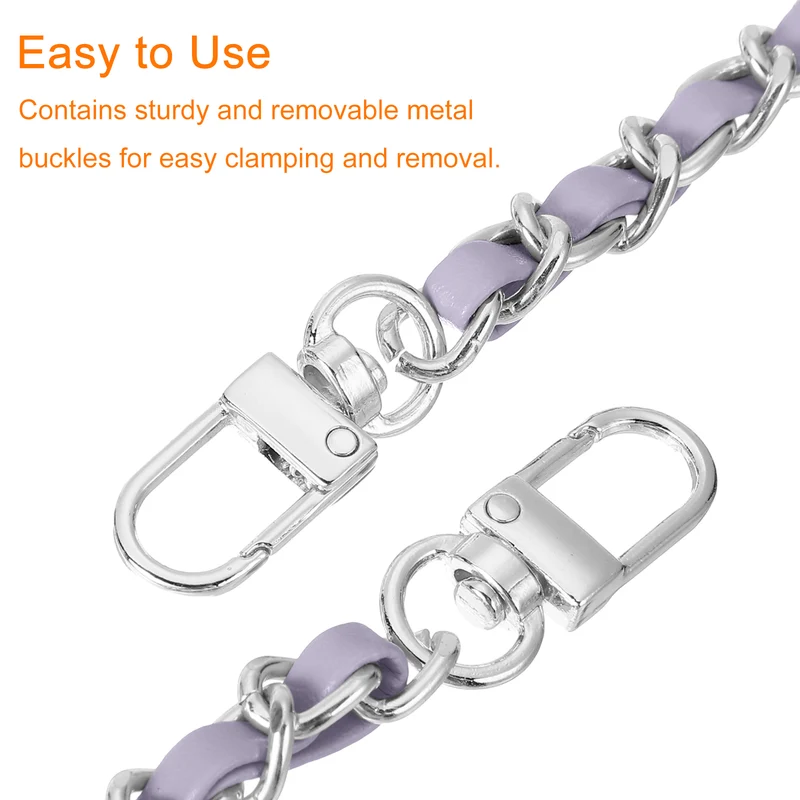 39" Purse Chain Strap with Buckles for Shoulder and Cross Body (Purple + Silver)