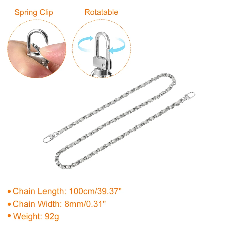 39" Purse Chain Strap with Buckles for Shoulder and Cross Body (Silver + Silver)