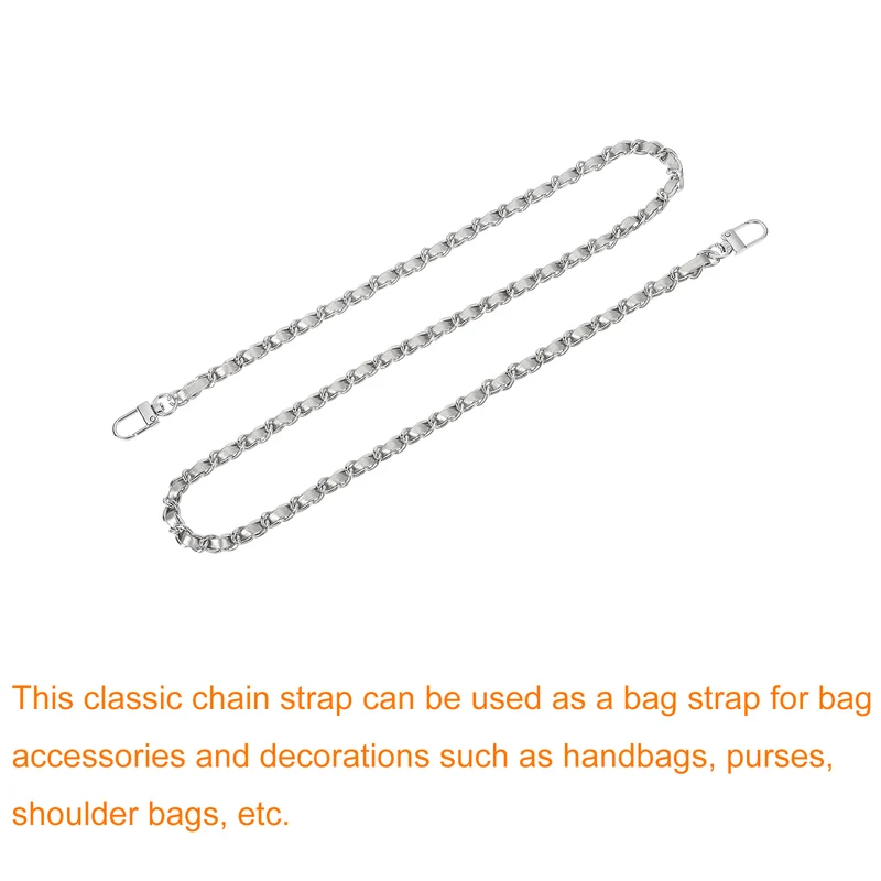 39" Purse Chain Strap with Buckles for Shoulder and Cross Body (Silver + Silver)