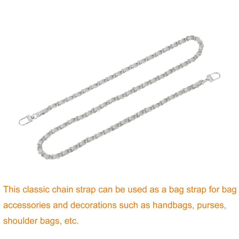 39" Purse Chain Strap with Buckles for Shoulder and Cross Body (Gray + Silver)