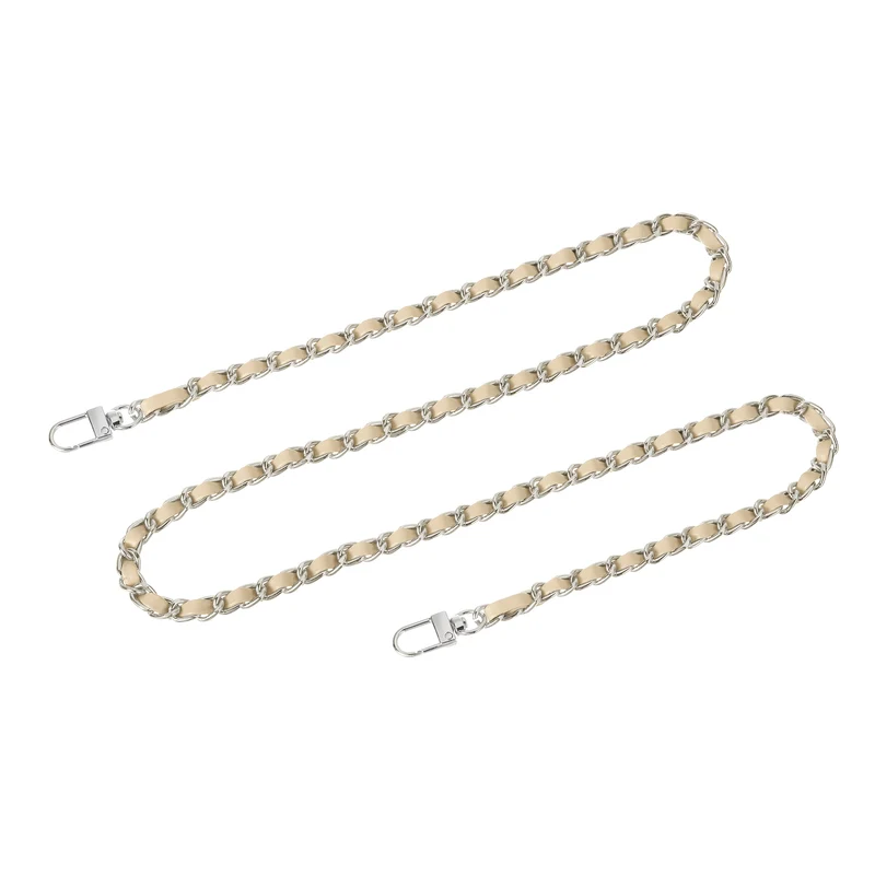 39" Purse Chain Strap with Buckles for Shoulder and Cross Body (Khaki + Silver)