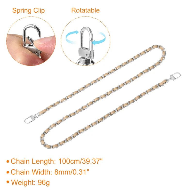 39" Purse Chain Strap with Buckles for Shoulder and Cross Body (Khaki + Silver)