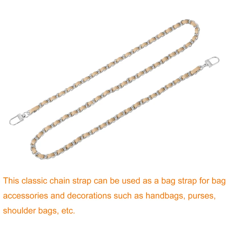 39" Purse Chain Strap with Buckles for Shoulder and Cross Body (Khaki + Silver)