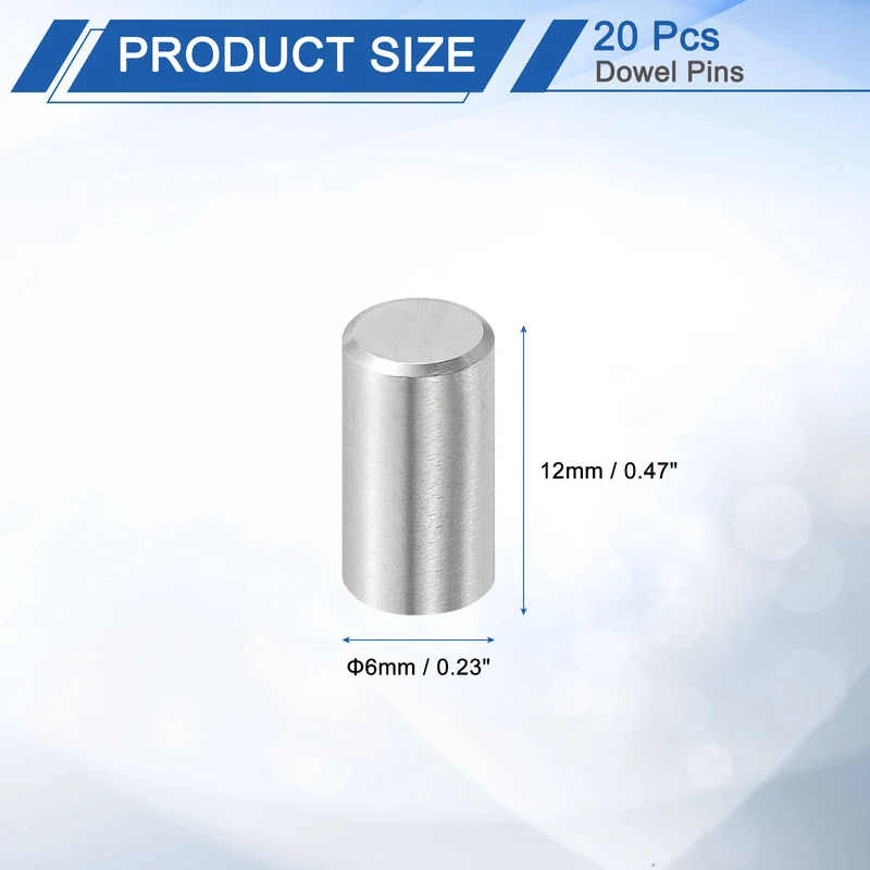 20 Pcs 6 mm x 12 mm Dowel Pins, 316L Stainless Steel Shelf Support Peg Pin