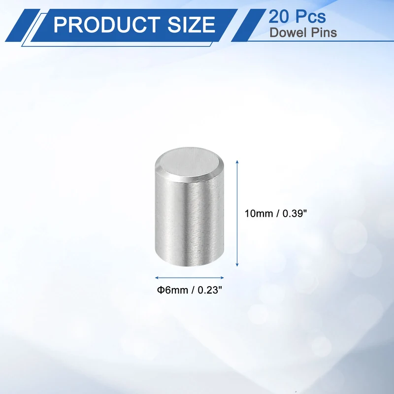 20 Pcs 6 mm x 10 mm Dowel Pins, 316L Stainless Steel Shelf Support Peg Pins