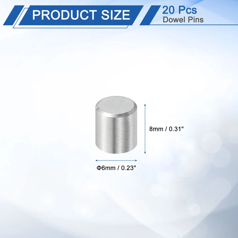 20 Pcs 6 mm x 8 mm Dowel Pins, 316L Stainless Steel Shelf Support Peg Pin