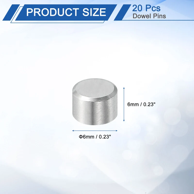 20 Pcs 6 mm x 6 mm Dowel Pins, 316L Stainless Steel Shelf Support Peg Pin