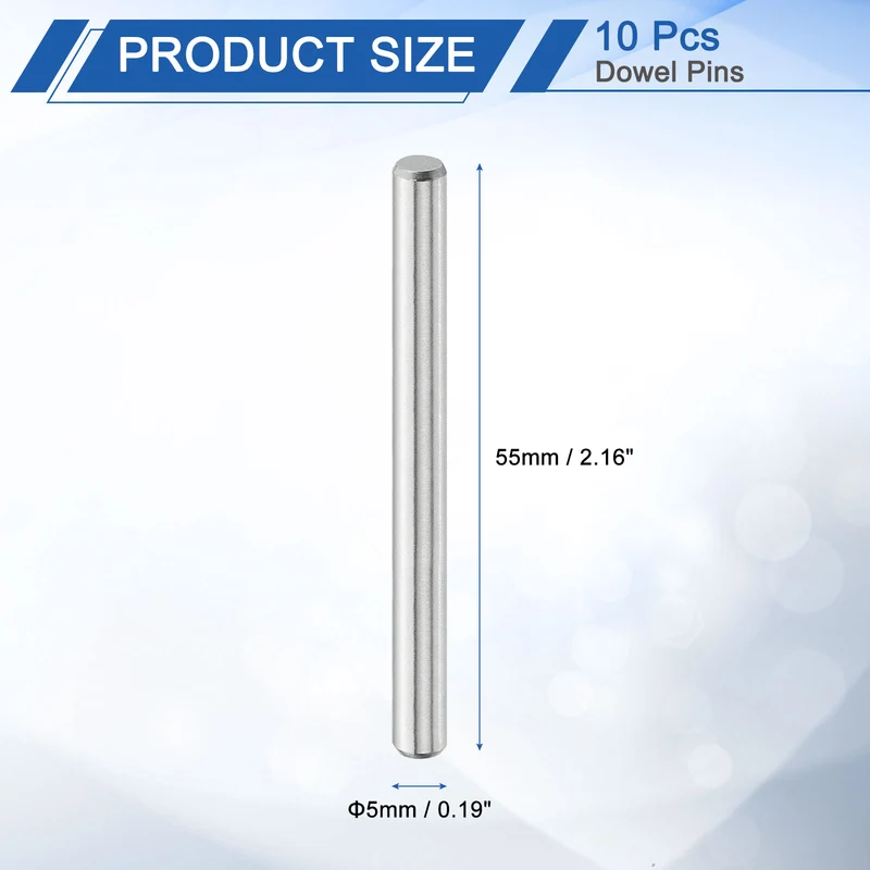 10 Pcs 5 mm x 55 mm Dowel Pins, 316L Stainless Steel Shelf Support Peg Pin