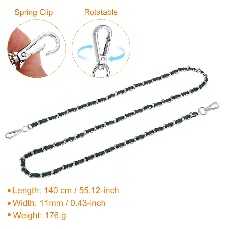 55" Purse Strap with Buckle for Shoulder and Cross Body(Green+Silver)