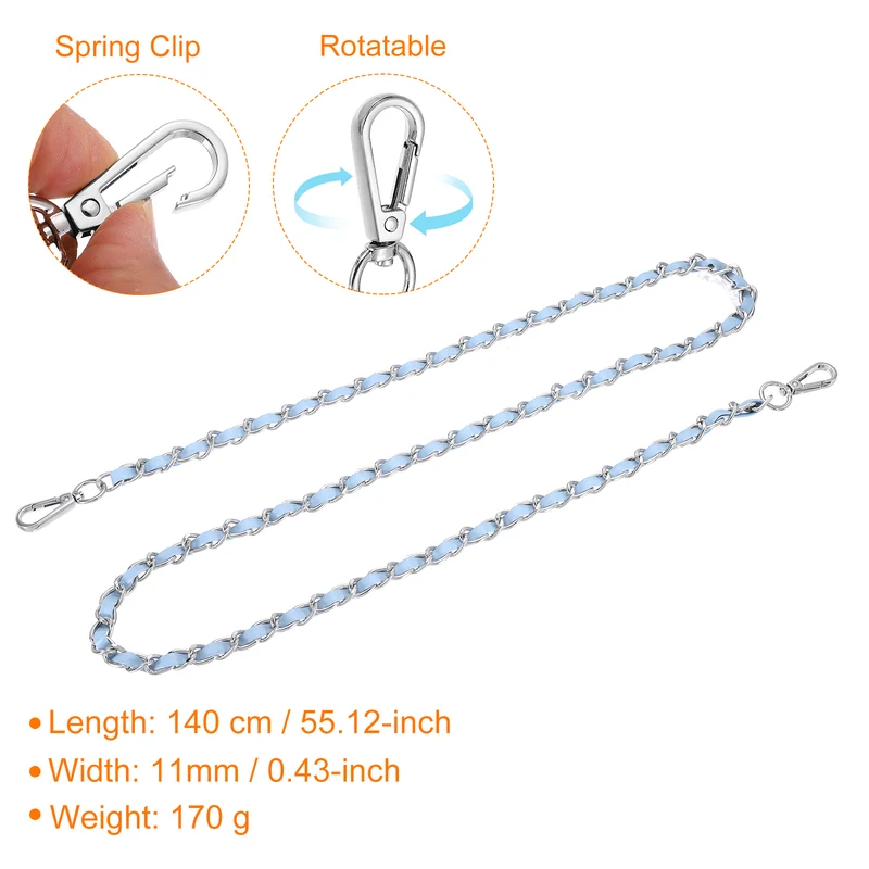55" Purse Strap with Buckle for Shoulder and Cross Body(Sky Blue+Silver)